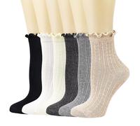 Womens Crew Socks Ruffle Cotton Frilly Breathable Dress Ankle Socks 6 Pack