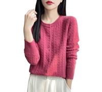 Women's Crewneck 100 Merino Wool Cardigan Solid Long Sleeve Tops First Line Ready to Wear Cardigan Chunky Cable Ladies Cardigan Aran Knitwear Jacket Outerwear Raspberry L