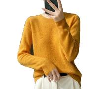 Womens Crewneck Pullover Sweater Hollow Out Long Sleeve Jumper 100% Merino Wool Basic Knitwear Orange L
