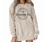 Women's Crewneck Sweatshirt Long Sleeve Mama's Boobery Pullover Top Breast Feeding Graphic Fall Sweater Brewing Co Shirt, Apricot, S