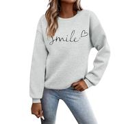 Women's Crewneck Sweatshirts and Hoodies Graphic Workou Casual Outfits Letter Comfort Sweaters Thin 2025 Funny Fashion Ladies Loose Fit with Designs Womens Trendy Sweatshirts Cute Light Gray