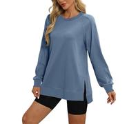 Womens Crewneck Sweatshirts Oversized Long Sleeve Solid Color Pullover Sweatshirt Loose Tops Casual Clothes for Women Crew Neck Sweatshirt Lightweight Fashion Trendy Clothing Tunic (Sky Blue-A, M)