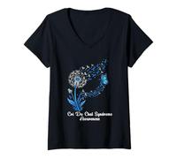 Women's CRI Du Chat Syndrome Awareness Flower CRI Du Chat Syndrome V-Neck T-Shirt