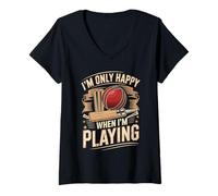 Women's Cricket Batsman Im Only Happy When Im Playing V-Neck T-Shirt
