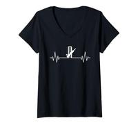 Womens Cricket Heartbeat Cricket Game Bowler Batsman Cricket Player V-Neck T-Shirt