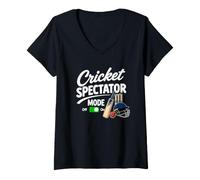 Women's Cricket Spectator Mode ON Funny Cricket Watching Design V-Neck T-Shirt