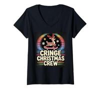 Womens Cringe Christmas Crew Retro Reindeer Skateboard 2025 V-Neck T-Shirt