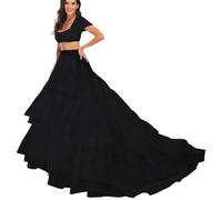 Women's Crinoline Petticoat 2 Hoops 3 Ruffles Layers net Long Tail Petticoat Ball Gown Floor-Length Underskirt Long Tail Skirt Half Slip for Wedding Bridal Dress Prom Dress Princess Costume(Black,12)