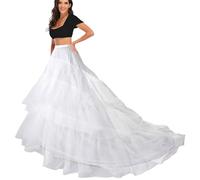 Women's Crinoline Petticoat 2 Hoops 3 Ruffles Layers net Long Tail Petticoat Ball Gown Floor-Length Underskirt Long Tail Skirt Half Slip for Wedding Bridal Dress Prom Dress Princess Costume(White,12)