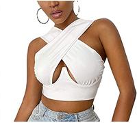 Womens Criss Cross Halter Top Y2k Sexy Sleeveless Cut Out Crop Tank Top Summer Solid 90s E-Girl Cami Vest Club Party Wear(White, M)