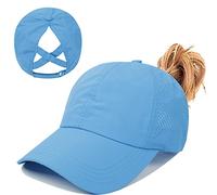 Womens Criss Cross Ponytail Baseball Cap,High Messy Bun Ponycap Quick Drying Mesh Outdoor Sports Hat with Ponytail Hole Adjustable Travel Summer Hat (Blue, One Size)
