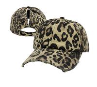 Womens Criss Cross Ponytail High Messy Bun Hats Distressed Baseball Caps Unconstructed Washed Dad Hat Girls Trucker Ponycaps (01-Solid Fabric Leopard)