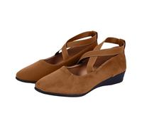 Womens Criss Cross Strap Wedge Flats Casual Mary Jane Walking Shoes Brown