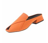 Women's Crisscross Peep Toe Mules for Ladies Solid Color Square Toe Backless Slip On Loafers with Faux Leather Upper, Chunky Block Low Heel Non Slip Office Work Shoes Wrap Peep Toe Mules