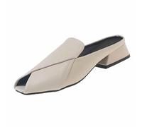 Women's Crisscross Peep Toe Mules for Ladies Solid Color Square Toe Backless Slip On Loafers with Faux Leather Upper, Chunky Block Low Heel Non Slip Office Work Shoes Wrap Peep Toe Mules