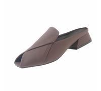 Women's Crisscross Peep Toe Mules for Ladies Solid Color Square Toe Backless Slip On Loafers with Faux Leather Upper, Chunky Block Low Heel Non Slip Office Work Shoes Wrap Peep Toe Mules