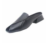 Women's Crisscross Peep Toe Mules for Ladies Solid Color Square Toe Backless Slip On Loafers with Faux Leather Upper, Chunky Block Low Heel Non Slip Office Work Shoes Wrap Peep Toe Mules