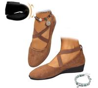 Women's Crisscross Strap Wedge Shoes,Womens Round Toe Ballet Wedge Dress Shoe Elegant Suede Comfy Slip-On Shoes (Brown,6)