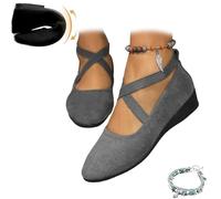Women's Crisscross Strap Wedge Shoes,Womens Round Toe Ballet Wedge Dress Shoe Elegant Suede Comfy Slip-On Shoes (Grey,4)