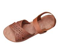 Women's Crisscross Strappy Leather Flat Sandals for Hollow Out Memory oam Summer Shoes Open Toe Roman Sandal Cute Walking Bohe Beach Outdoor Wedding Working Pool Footwear (Brown, 5.5)