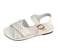 Women's Crisscross Strappy Leather Flat Sandals for Hollow Out Memory oam Summer Shoes Open Toe Roman Sandal Cute Walking Bohe Beach Outdoor Wedding Working Pool Footwear (White, 4.5)