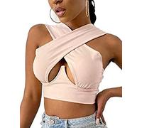 Women's Crisscross Tops Sleeveless Solid Cutout Front Crop Tops Party Club Streetwear Tank Tops (A-Light Pink, Medium)