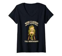 Women's Critical Thinking Frog Coffee Overthinking Humour V-Neck T-Shirt