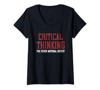Womens Critical Thinking The Other National Deficit Funny Bootleg V-Neck T-Shirt