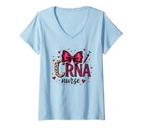 Women's CRNA Nurse Anesthesia Leopard Print Syringe V-Neck T-Shirt
