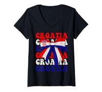 Womens Croatia Croat Pride Coquette Bow Flag V-Neck T-Shirt