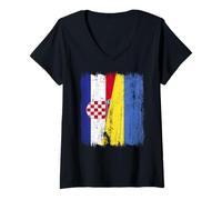 Womens Croatia Ukraine Half Flag Croatian Ukrainian Heritage V-Neck T-Shirt
