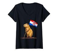 Women's Croatian Pride Capybara Croatia Flag Croatian Roots V-Neck T-Shirt