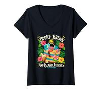 Women's Crochet Books Brews and Island Stitches Tropical Reader V-Neck T-Shirt