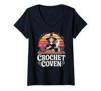 Womens Crochet Coven Witchy Yarn Magic Craft V-Neck T-Shirt
