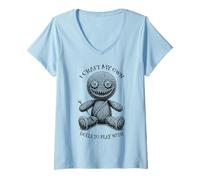 Womens Crochet Crocheting Halloween Voodoo Doll Funny Craft Dolls V-Neck T-Shirt