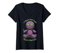 Womens Crochet Crocheting Halloween Voodoo Doll Funny Craft Dolls V-Neck T-Shirt