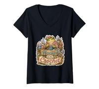 Women's Crochet Frog Yarn Ball Hook Humor V-Neck T-Shirt