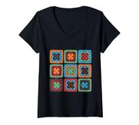 Women's Crochet Granny Square Crochets Style Pattern V-Neck T-Shirt
