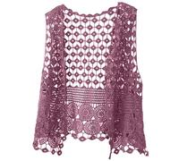 Women's Crochet Hollow Out Sleeveless Open Front Boho Vest Cardigan Solid Color Floral Crochet Lace Boho Trim Sleeveless Vest Cardigan Vest Jacket Crochet Sweater Vest Gifts for Women