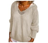 Women's Crochet Hoodie Crochet Sweater, Hollow Out Sweater Beach Lightweight Blouse Pullover Tops Plus Size Long (Light Khaki,L)
