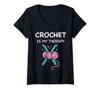 Women's Crochet is My Therapy Funny Crochet Lover V-Neck T-Shirt