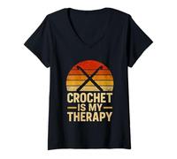 Womens Crochet is My Therapy Retro Crocheting Crocheter V-Neck T-Shirt