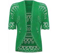 WICKEDFASHIONS123 New Ladies Plus Size Knitted Crochet Bolero Shrugs Womens Short Sleeves Cardigan Tops Open Front Knitted Plain Shrug Casual Cardigan UK8-28 Jade Green