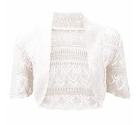 Womens Crochet Knitted Short Sleeve Shrug Ladies Cardigan Bolero Top Plus S-4XL (White, M/K UK 10-12)
