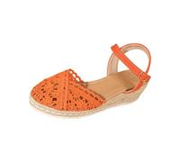 Womens Crochet Lace Wedge Sandals Ankle Strap Platform Espadrilles Open Toe High Heel Summer Walking Shoes Bright Blue Party Shoes for Ladies Orange