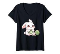 Women's Crochet Lover Bunny Cozy Yarn Aesthetic V-Neck T-Shirt