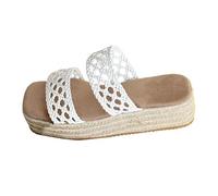 Women's Crochet Mesh Espadrille Platform Sandals, Summer Open Toe Wedge Slides, Comfortable Thick Sole Bohemian Slippers for Beach and Casual Wear