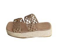 Women's Crochet Mesh Espadrille Platform Sandals, Summer Open Toe Wedge Slides, Comfortable Thick Sole Bohemian Slippers for Beach and Casual Wear