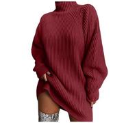 Womens Crochet Sweaters Dress Turtle Neck Fashion Midi Raglan Sleeve Striped Ladies Jumpers Solid Color Knitted Baggy Pullover Shirt Lightwight Base Sweater for Autumn Winter
