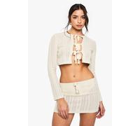 Womens Crochet Tie Detail Top - Beige - 16, Beige